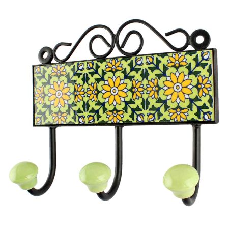 Pea Green Sunflower Ceramic Tile Hook